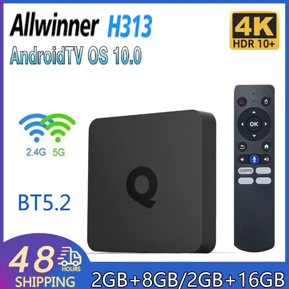 Q1 Smart Android 4K Stream Tv Box H313 Quad Core Bt5.2 Android 10.0 Ethernet 100M 2.4G + 5G Dual Wifi Home Tv Channel Ricevitori