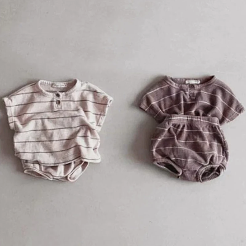 0-3Y Baby Clothing Set Summer Lining Girls Sports Set Striped Tee and Bloomer 2Pcs Boy Clothes Suit Outfits Infant Clothing Set 6