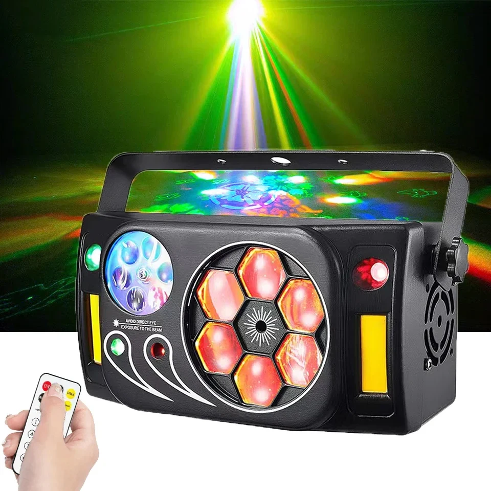 6in1 Bee Eye LED Stage Laser Party Light Effect with Remote Control Sound Active for DJ Disco Holiday Wedding Dance Lamp