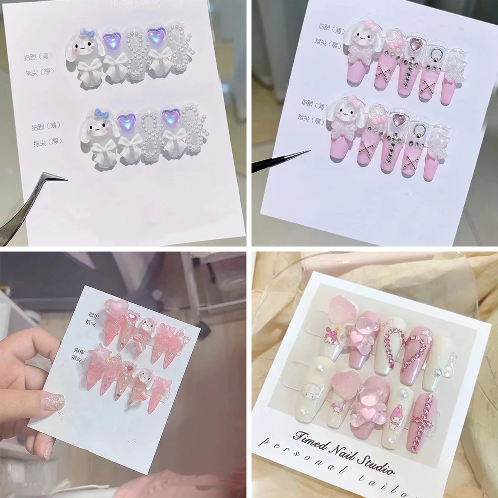 

Kawaii 3D Anime Doll Nail Patch Cartoon My Melody Kuromi Kittys DIY Handmade Wearable Fake Nails Stickers Accessories Toys Gifts