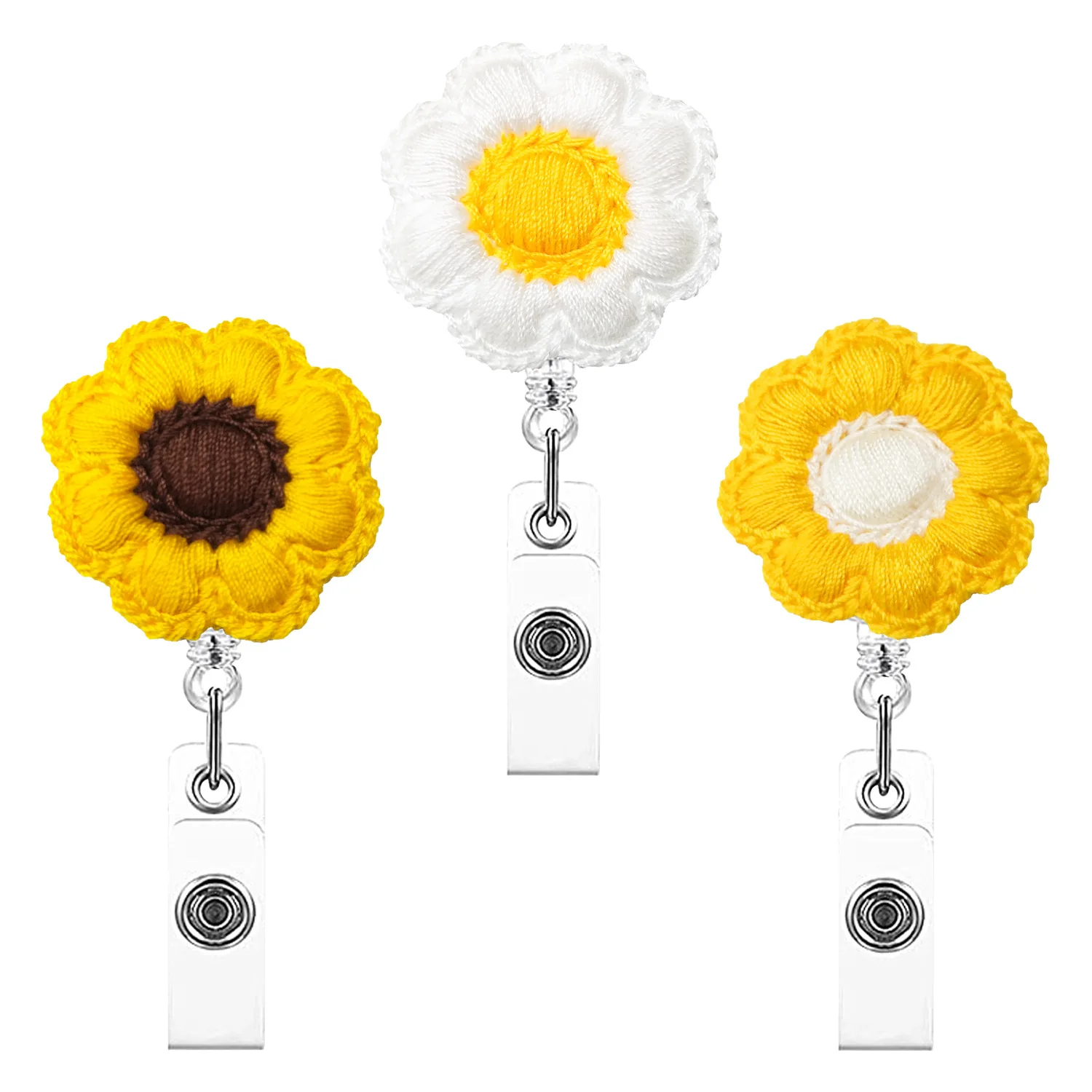 Woolen Thread Retractable Nurse Badge Holder Badge Reel Clip Flower Shaped  Students Name Tag Id Card Holder Lanyards Accessories