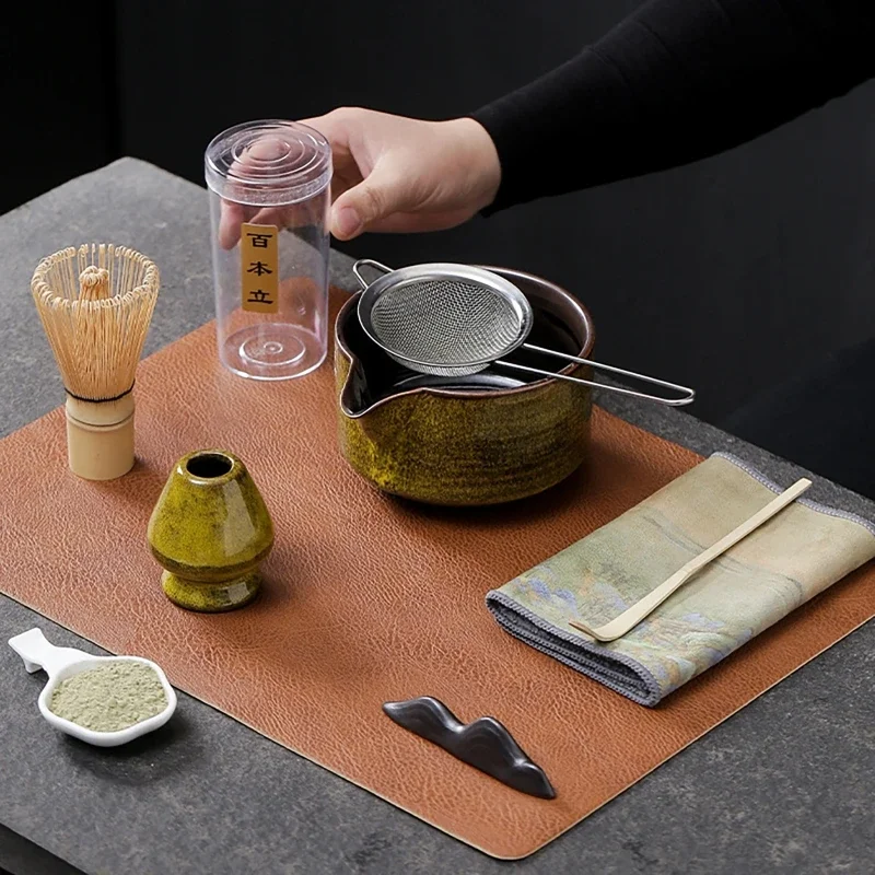 Kit Matcha Complet 4 Pièces - Fouet, Cuillère, Chashaku & Support - Idéal Pour Débutants Et Cérémonie Du Thé Japonais - Bleu Rêveur