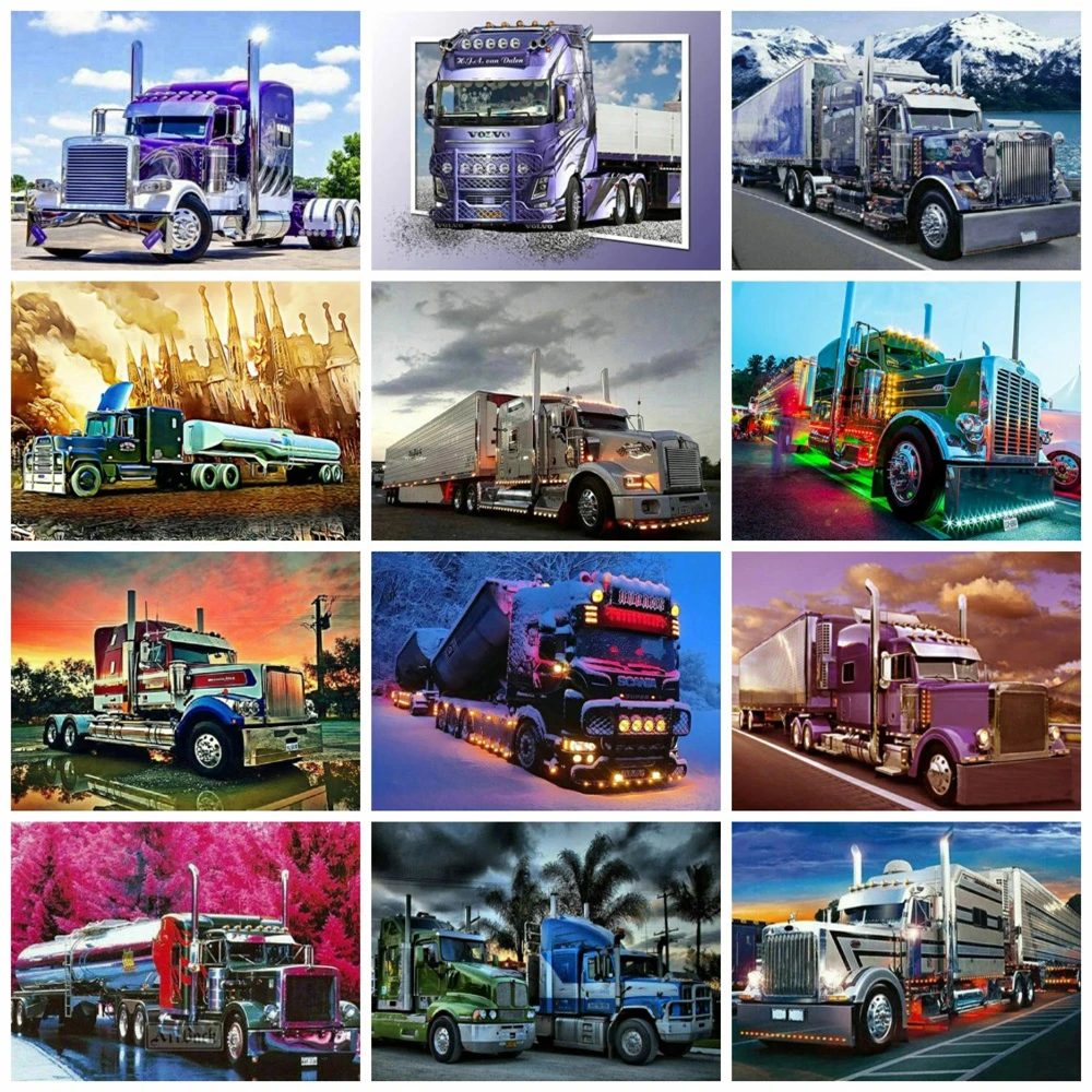 Huacan Diamond Painting New Collection Truck 5d Diy Embroidery Lorry Scenery Mosaic Cross Stitch Home Decor