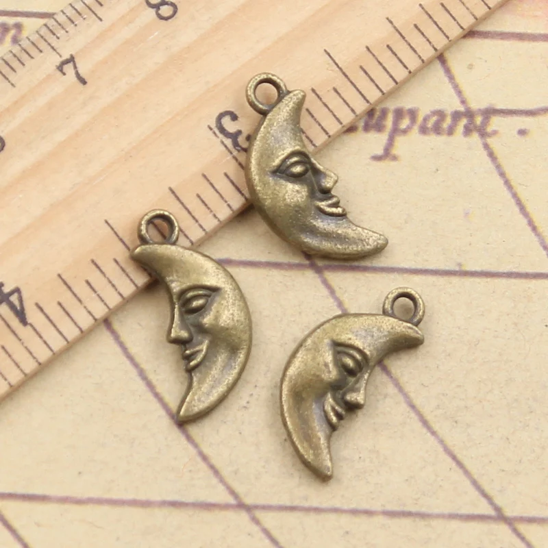 참 달 페이스 티베트 청동 실버 컬러 펜던트, 앤티크 주얼리 제작, DIY 수제 공예, 19x9mm, 20 개