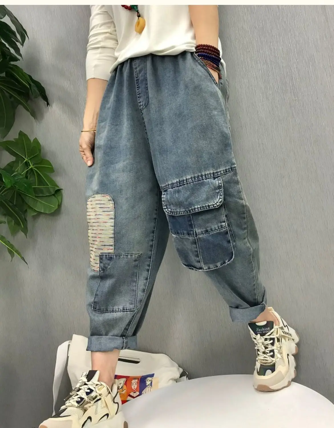 purple brand jeans Summer Jeans Women 2022 Vintage Loose Big Pocket Ankle-length Pants Female High Waist Harem Pants Ladies Thin Patchwork Jeans black jeans