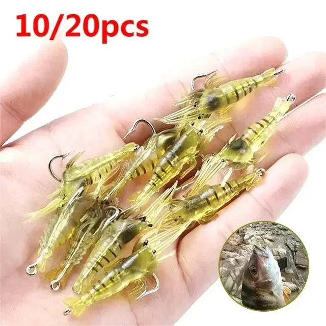 10/20pcs Fishing Lures with Hook Fake Shrimp Bait Small Prawn Lure