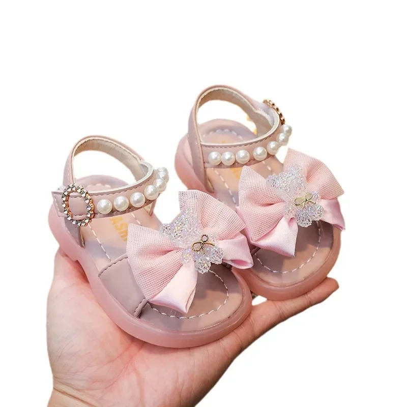 Baby Girl Sandals Kawaii Cartoon Bear Decos Summer Open Toe Sandals 1-4Y Girl Beach Shoes Toddler Leisure Comfortable