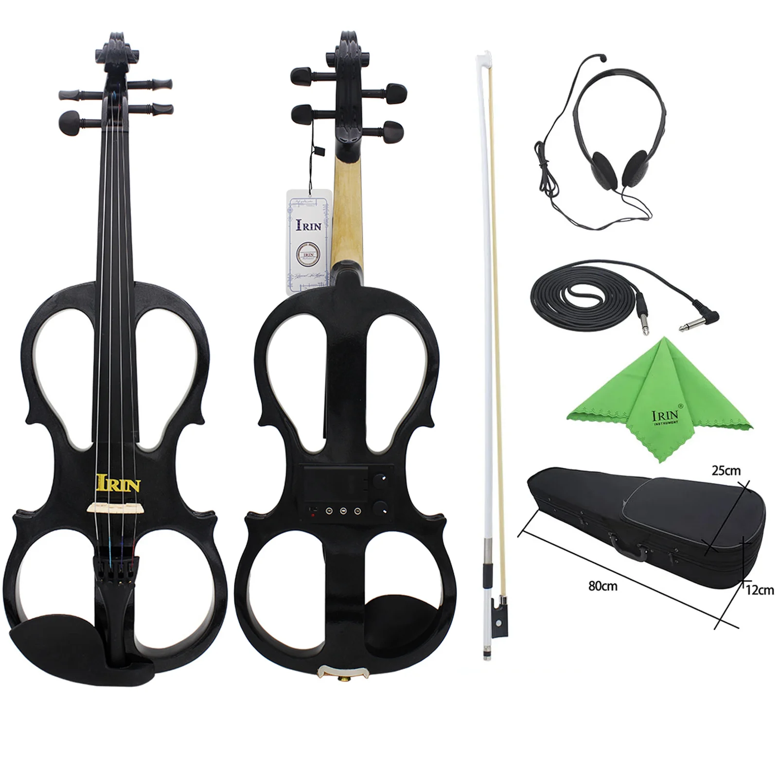 IRIN 4/4 Elektryczna Skrzypce AU-03 Skrzypce dla Początkujących Uczniów Solidna Skrzypce Zestaw Startowy Instrument Strunowy z Futerałem Smyczkiem Kablem Audio