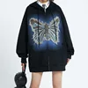 Women Autumn Loose Long Sleeve Pullovers Y2k Street Hoodies Couple Sweatshirt Vintage Denim Butterfly Embroidery Patchwork Tops 3