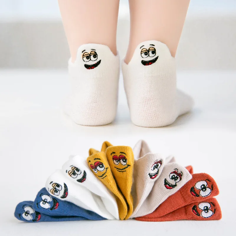 5Pairs Children Socks Dinosaur Embroidery Breathable Sports Unisex Cotton kids socks