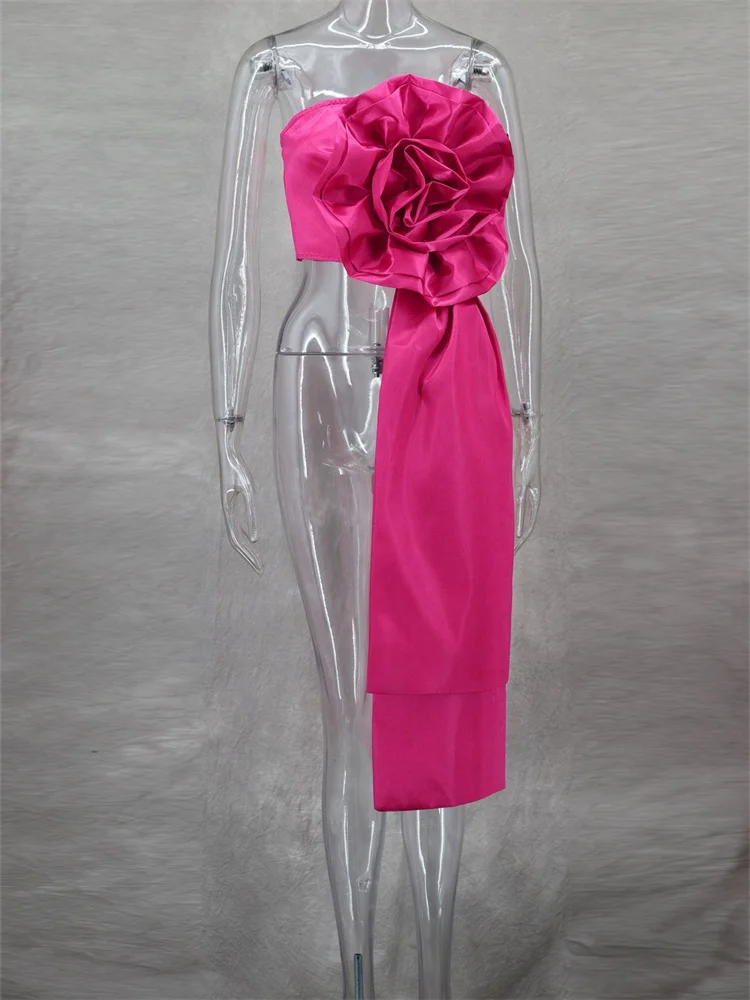 Wmstar Tops Wholesale Summer New Arrivals Cross Border Design Flower and Ribbon Sexy Backless Zipper Strapless Only Top Clothes