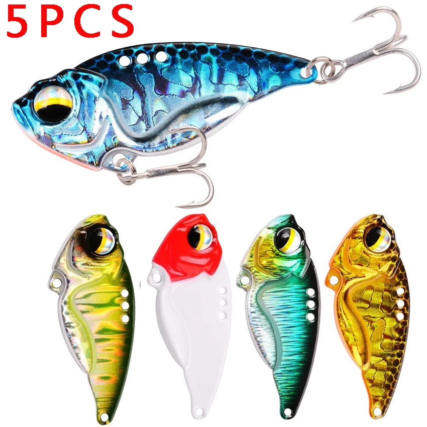 5Pcs/lot Metal Vib Rotating Vibration Sinking Fishing Lure 5g 9g