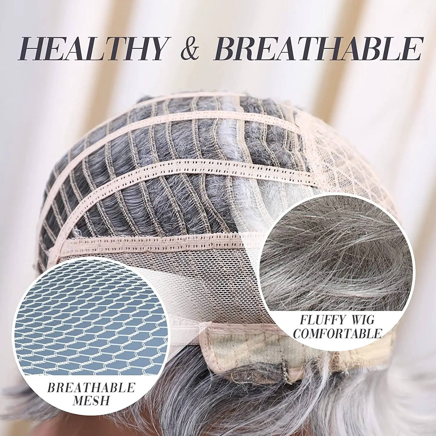 Short Gray Hair Wig with Bangs Silver Ash Pixie Wigs for Women Synthetic Wigs Mixed With Human Hair High Temperature HAIRCUBE