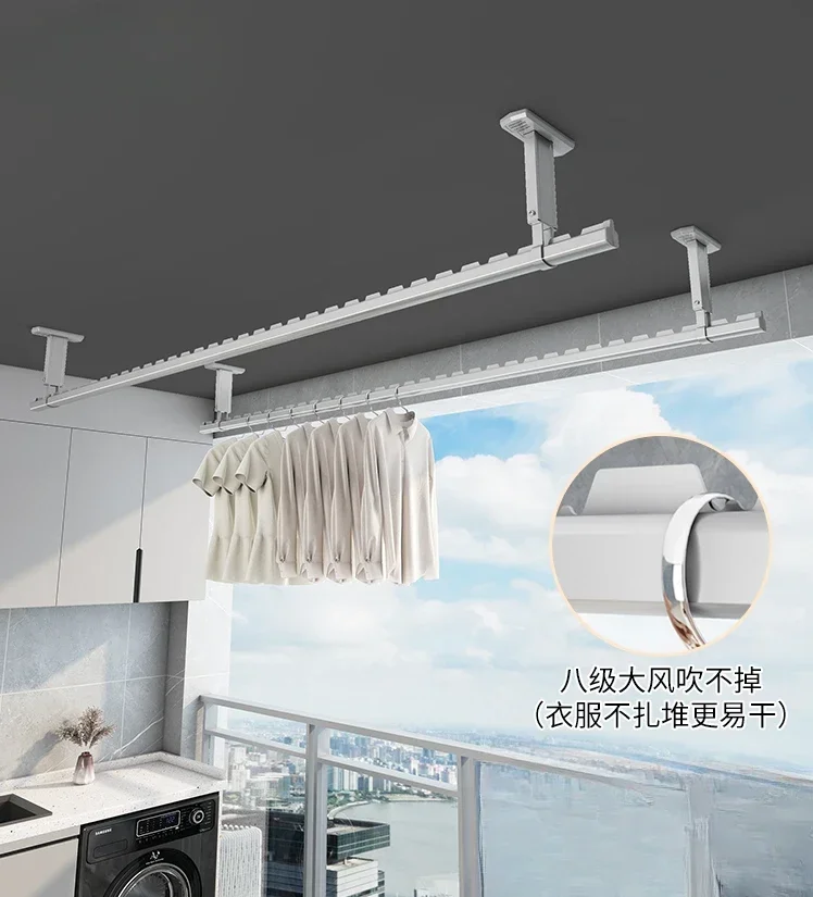 

Clothes drying pole, balcony top mounted, fixed perforated clothes drying rack, household windproof and cool clothes holder