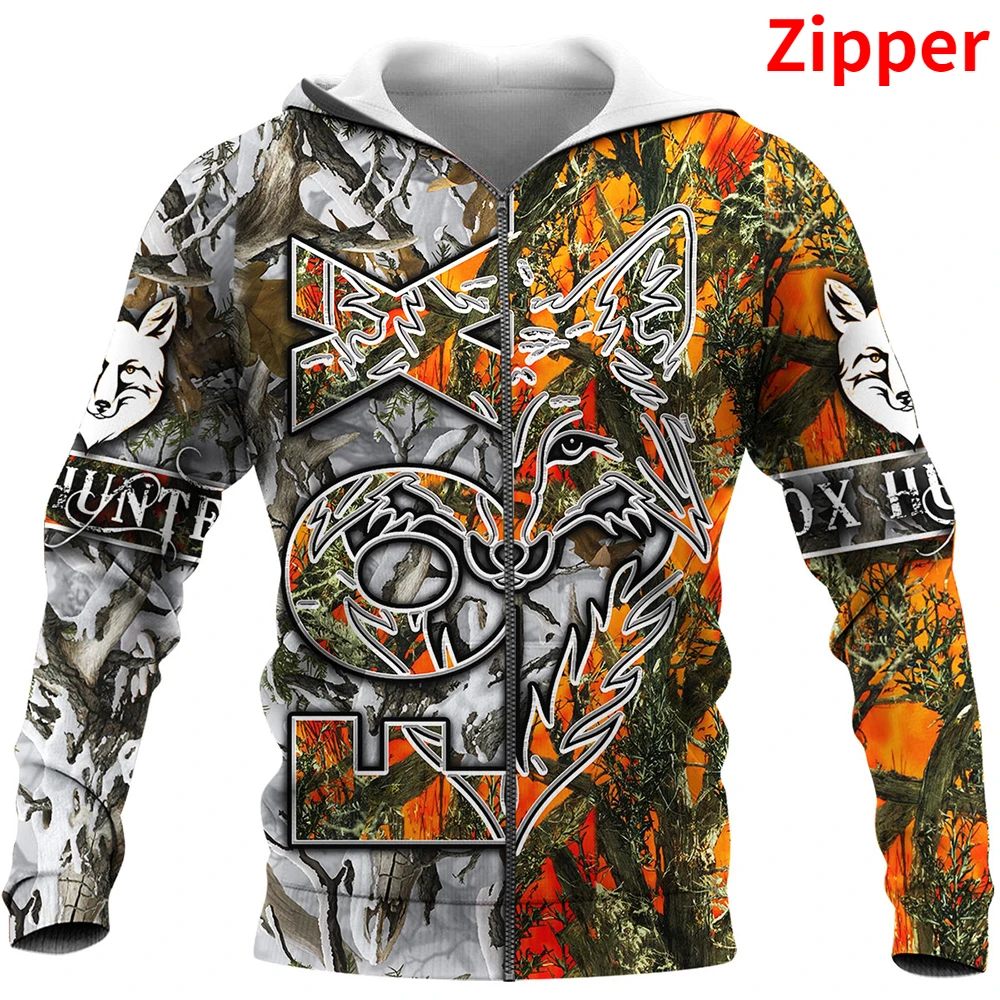 Men Hoodie Animal Fox Hunting 3D All Over Printed Pullover Unisex Fashion Zipper Hooded Summer Coat Sudadera Hombre