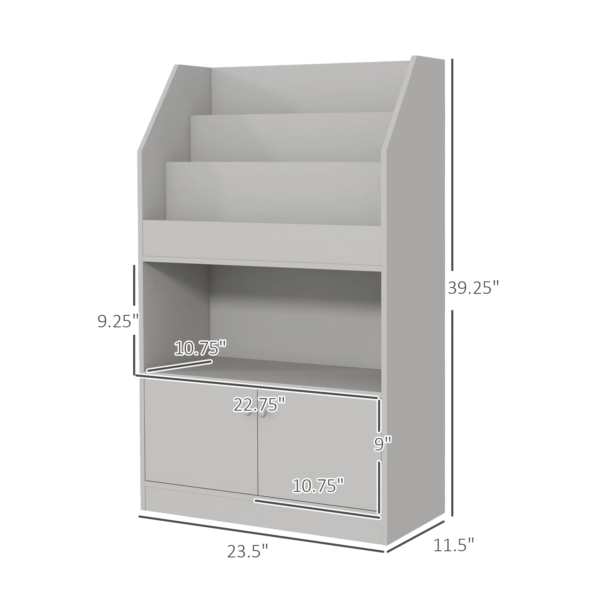 Toy Storage Cabinet, Kids Bookcase Childrens Bookshelf, Gray 3