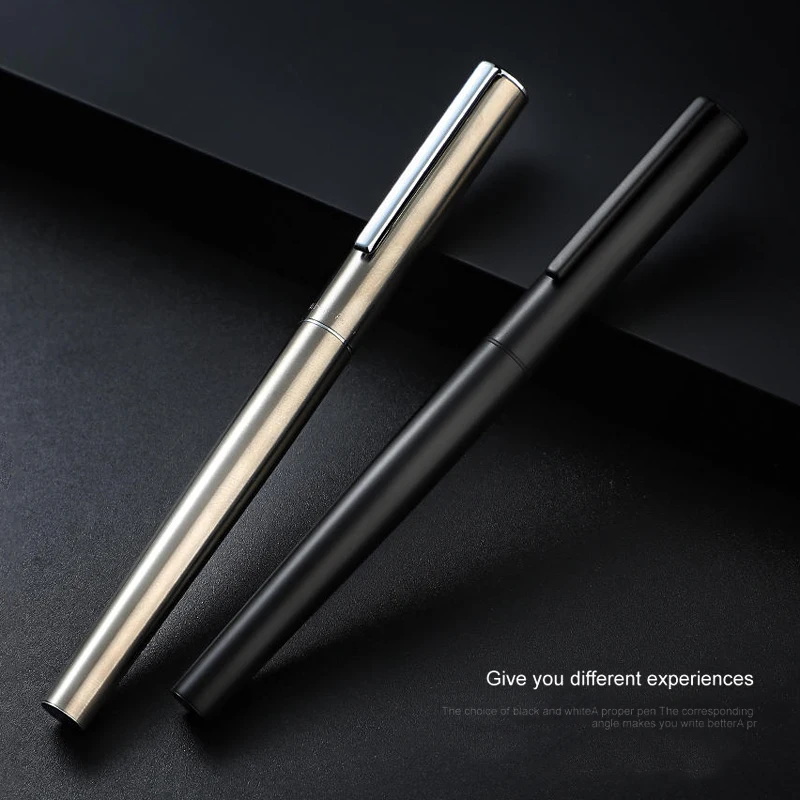 Premium Stainless Steel Extra Fine Nib Fountain Pen - Ultra Black Finish for Business and Calligraphy