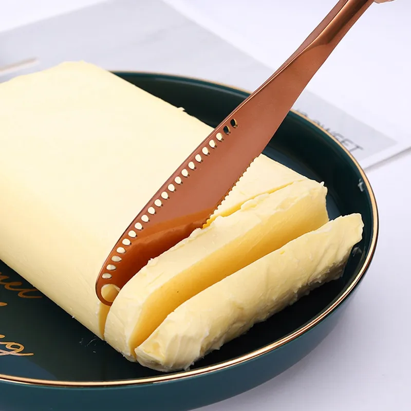 Butter Knife Holes Cheese Dessert Knife Stainless Steel Jam Knife Cutlery Toast Wipe Cream Bread Cheese Cutter Kitchen Tools