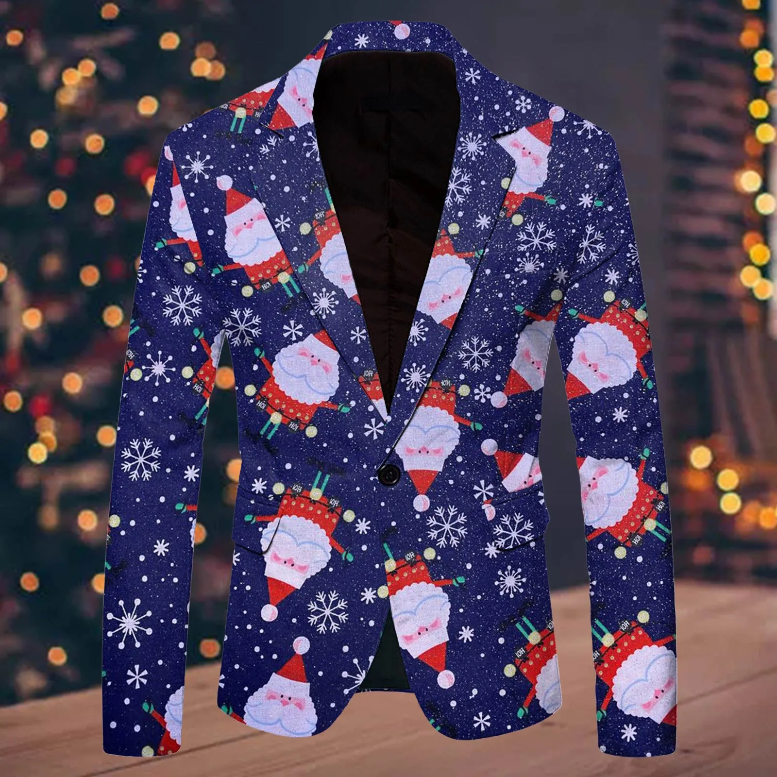 All Print Men Christmas Blazers Fashion Single Breasted Slim Fit Suit Coat Leisure Merry Christmas Party Long Sleeve Jacket 2