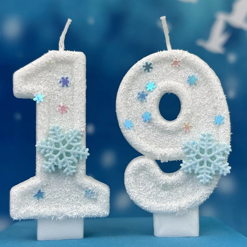 Candeline Compleanno Numeri 0-9, Fiocco di Neve Paillettes Bianco e Blu Candeline Torta per Bambini, Adulti, Compleanno, Matrimonio, Anniversario, Articoli per Feste (2