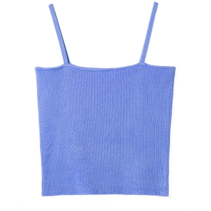

2022 Summer Knitted Mercerized Cotton Suspender Casual Outer Top Women's Backless Solid Color Short Vest Backing