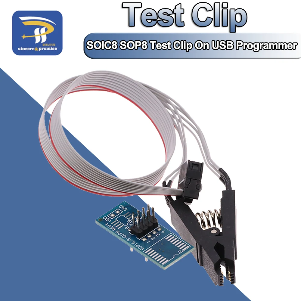 Фото Тестовый зажим SOIC8 SOP8 для программирования в контуре EEPROM 93CXX/25CXX/24CXX на USB-программаторе CH341A TL866CS TL866A EZP2010 EZP2019 №1