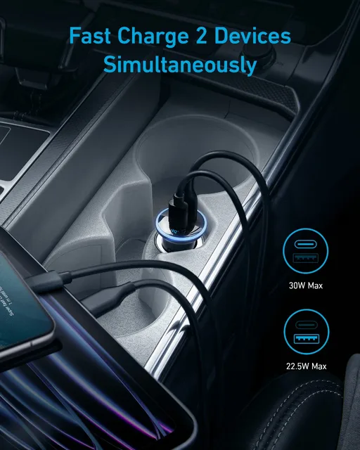 Anker 52.5W USB C Car Charger Adapter Lighter USB Charger 323 Anker Car Charger with 30W PowerIQ 3.0 Fast Charging - Hình ảnh 3