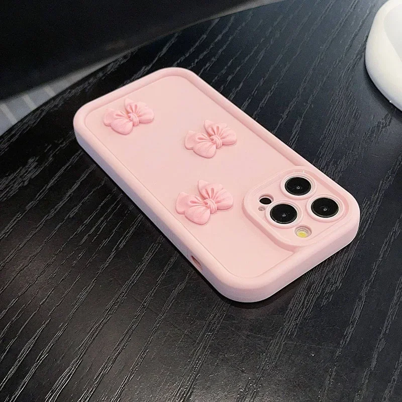 Charming 3D Pink Bowknot Silicone Phone Case - Shockproof Bumper Cover