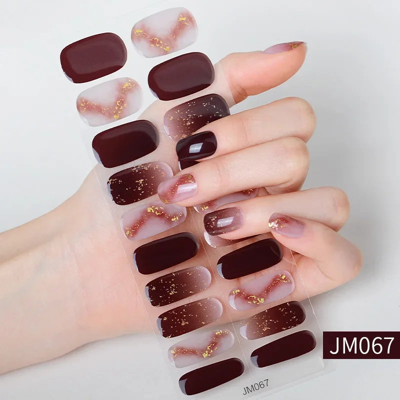 Starry Purple Art Stickers Design Semi Cured Gel Nail Stickers 3D Glitter French Nails Decals Manicure Decor UV Lamp Need 2