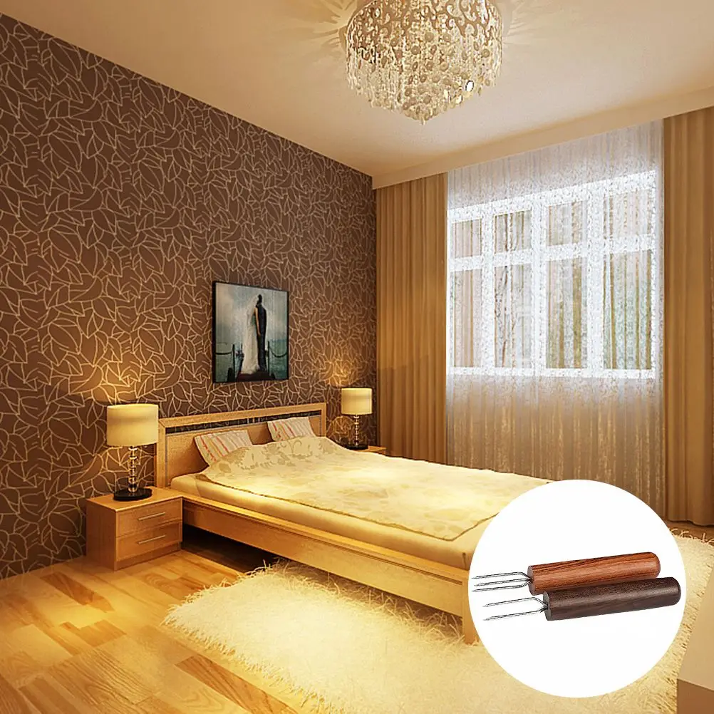 2 Pcs Moxibustion Fork Wood Handle Three Cone Prong Moxa Roll Extender Moxibustion Extension Needle Massage Tools Accessories