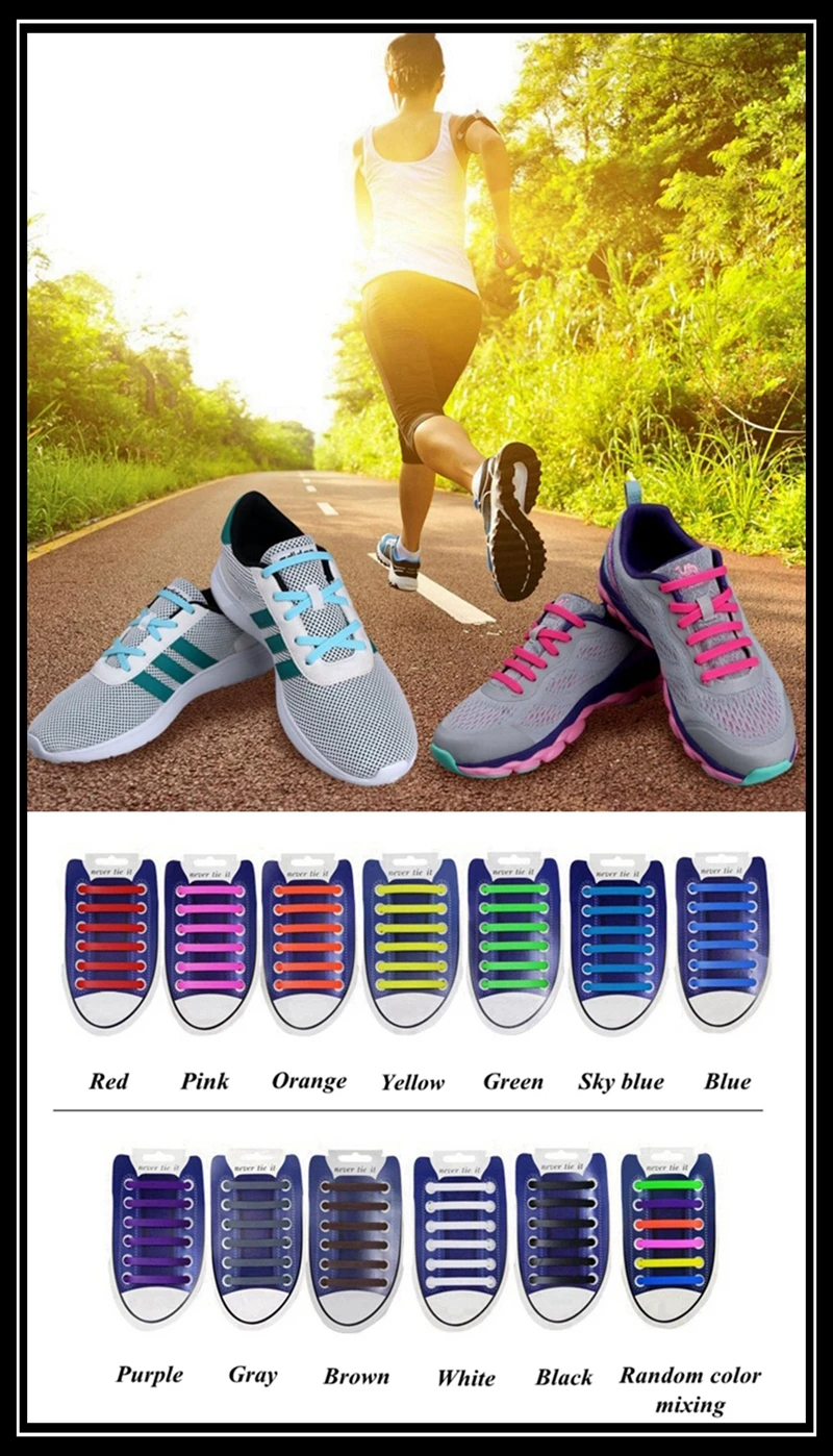 12 Stück/1 Set Silikon-Schnürsenkel, elastische Schnürsenkel ohne Binden für Sneaker, Unisex, Lazy Lace, praktische Schnellverschluss-Gummi-Schnürsenkel – Detail 1