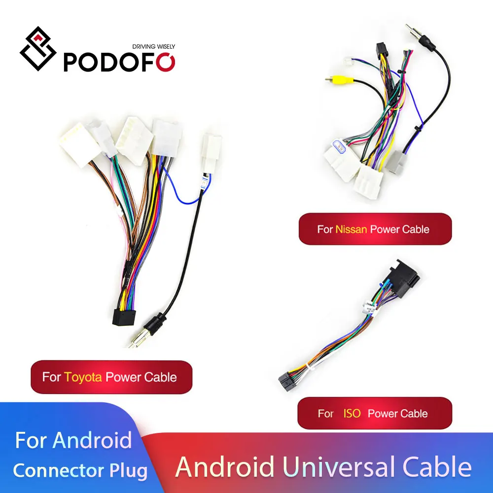 Podofo Android 2 Din Car Radio Multimedia Player Universal Accessories Wire Adapter Connector