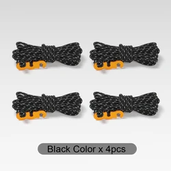 Reflective Outdoor Guy Lines with Aluminum Tensioners and Pouch, Set of 4 - 3mm (Black)