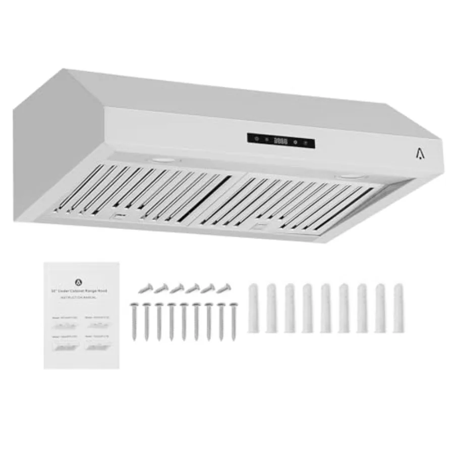 Under Cabinet Range Hood 30 Inch 400CFM Stainless Steel Kitchen Stove Vent Hood with 3 Speed Exhaust Fan Touch Control LED Ligh