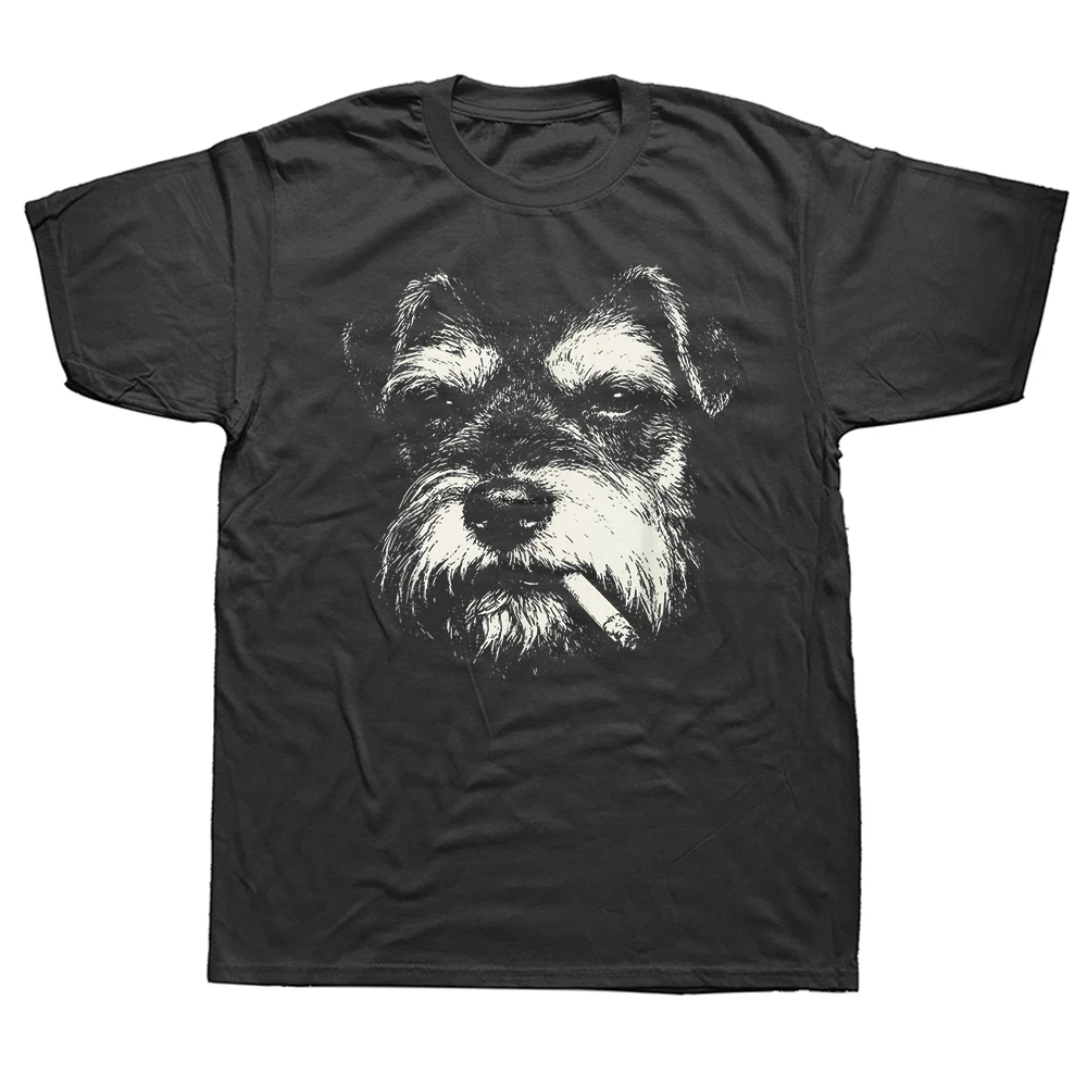 Rauchender Schnauzer Lustige Hundeliebhaber T-Shirts für Männer und Frauen Reine Baumwolle Humor Streetwear T-Shirt Kurzarm Unisex Lose Kleidung