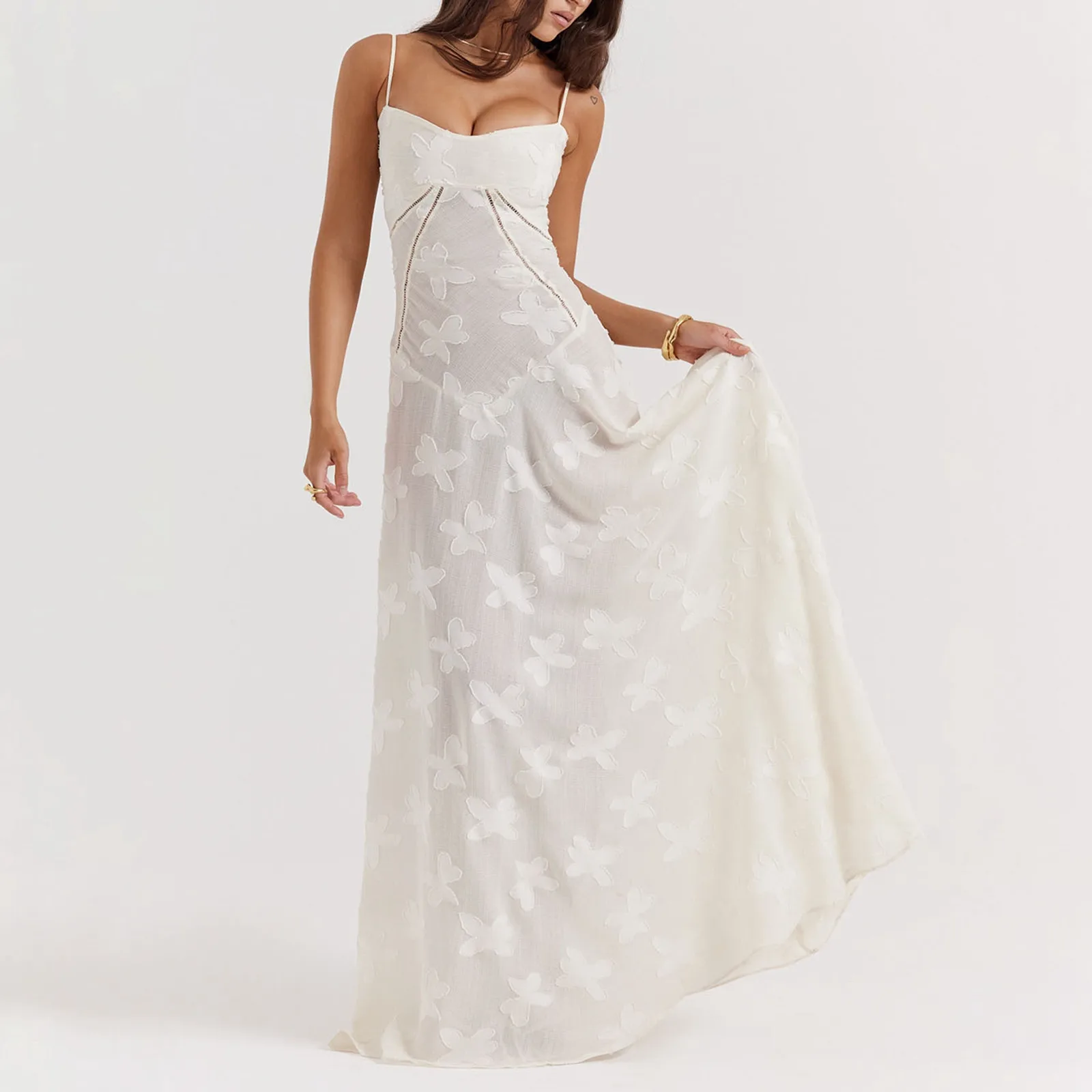 

Женское платье с открытой спиной, Длинное Элегантное платье без рукавов с цветочным принтом и запахом на талии, лето 2024