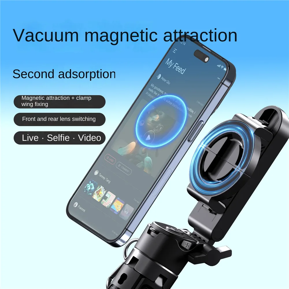 Treppiede per selfie 3 in 1 in alluminio leggero | Asta Telescopica Magnetica e Regolabile per Smartphone per Trasmissioni in Diretta - immagine 3