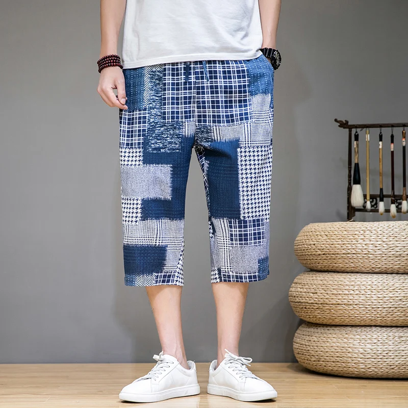 Men Harem Pants Baggy Cotton Harem Pants Men Summer Japanese Men Women Hip Hop Plus Size Wide Leg Pants Bloomers Calf-Length Joggers