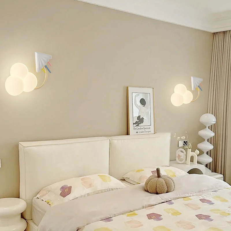 Children Bedroom Bedside Wall Lamp Cartoon Airplane Lights PE Lampshade Star Rainbow Kite Hot Air Balloon Cloud Night Light