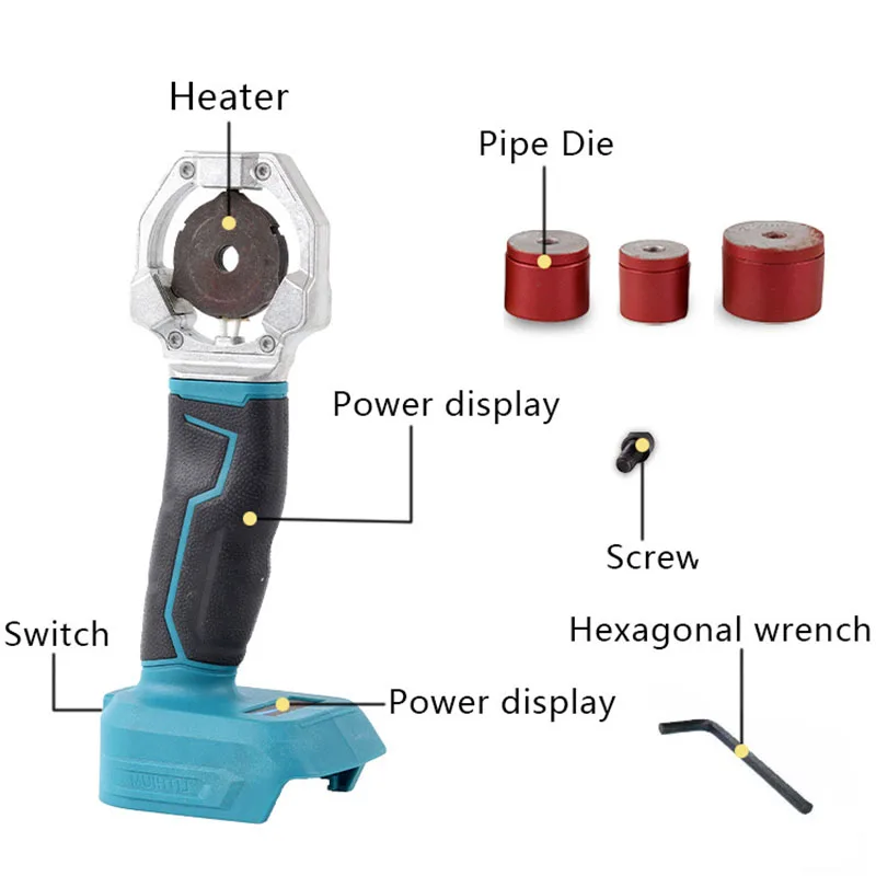 340° Cordless Water Pipe Machine Melter Plastic Welding Machine Melting Soldering Device Rechargeable Hot Melt Tool with Heads 6