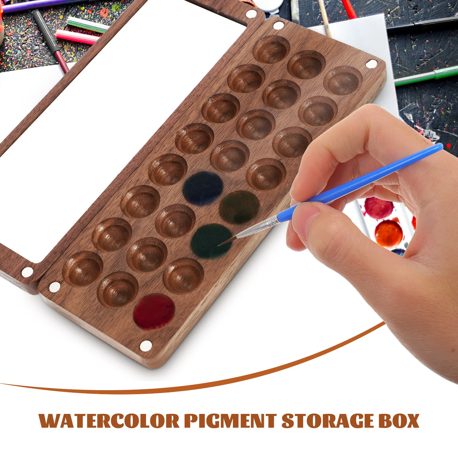 Sketchbook Palette Wooden Watercolor Palette Box 15 Grids Travel Paint Tray Portable Tiny Watercolor Painting