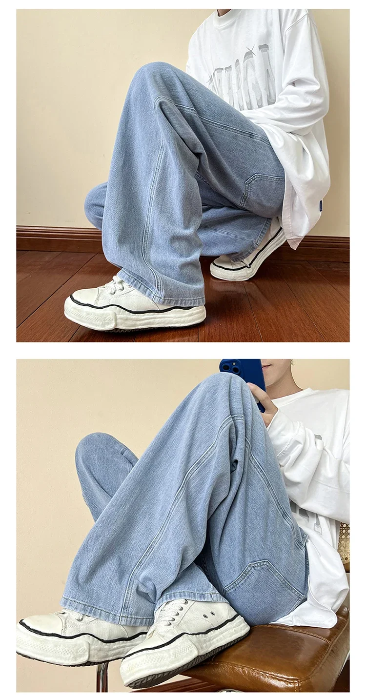 Description Picture 5 of itemBlue Jeans Men Ankle length  Male Straight Denim Pants  New Streetwear Baggy  Ins Washed   Black Clothes