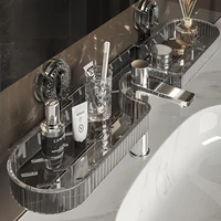 1pc Clear Plastic Suction Cup Bathroom Shelf - No - Drill, Wall - Mounted for Faucet, Toilet & Cosmetic Storage 1