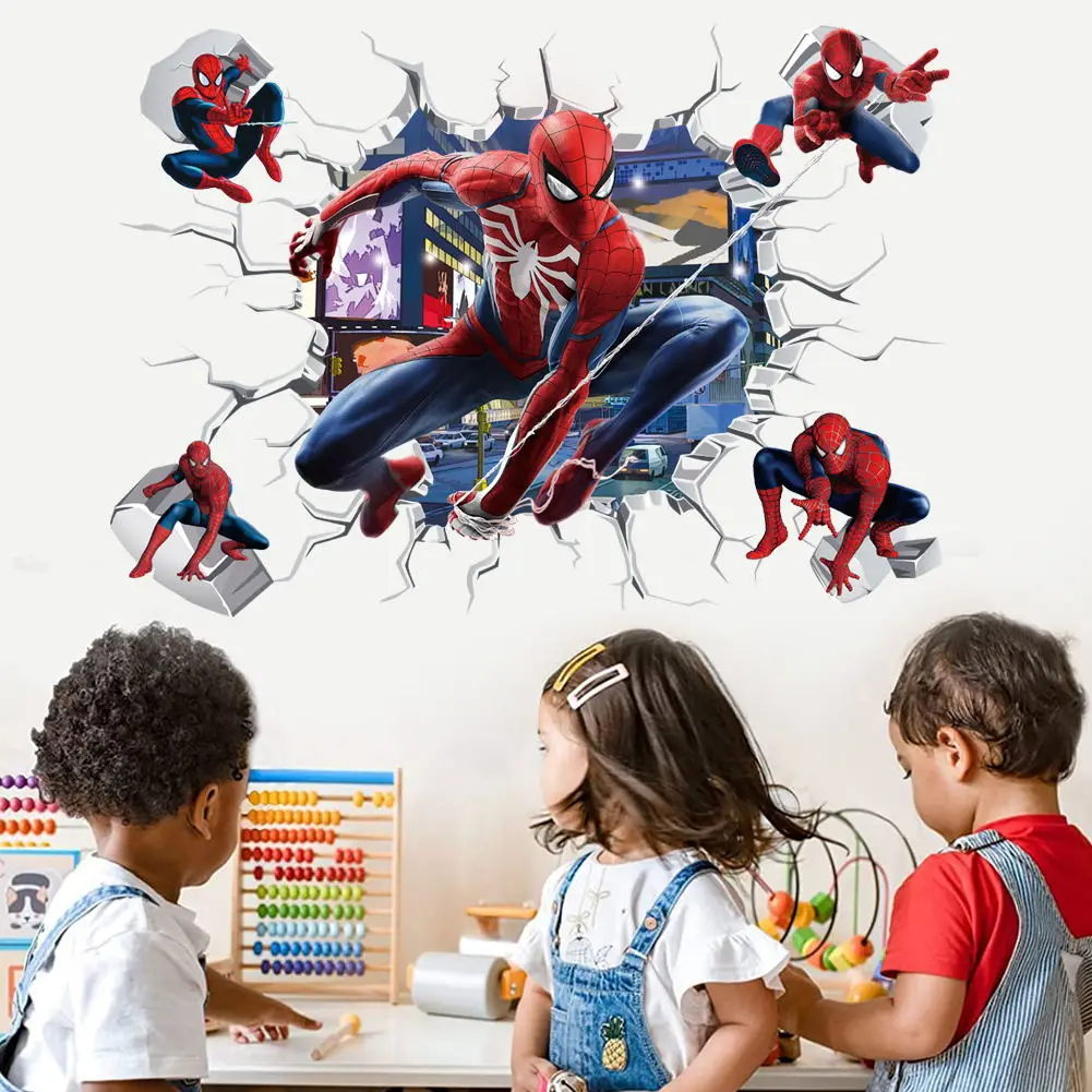 Creative Spiderman Wall Sticker For Kid Room Baby Boy Bedroom Self-adhesive Home Murals Decoration PVC Decals Avenge Poster