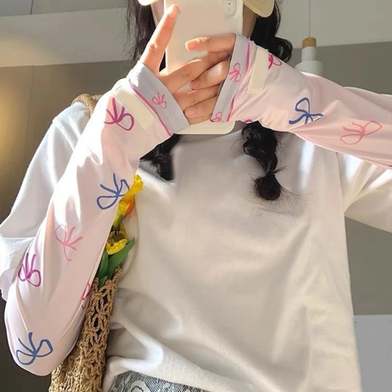 Women Bowknot Print Arm Sleeves Summer Sun Protection Outdoor Cooling Sleeve for Cycling Fishing Driving Riding Outdoor Activity
