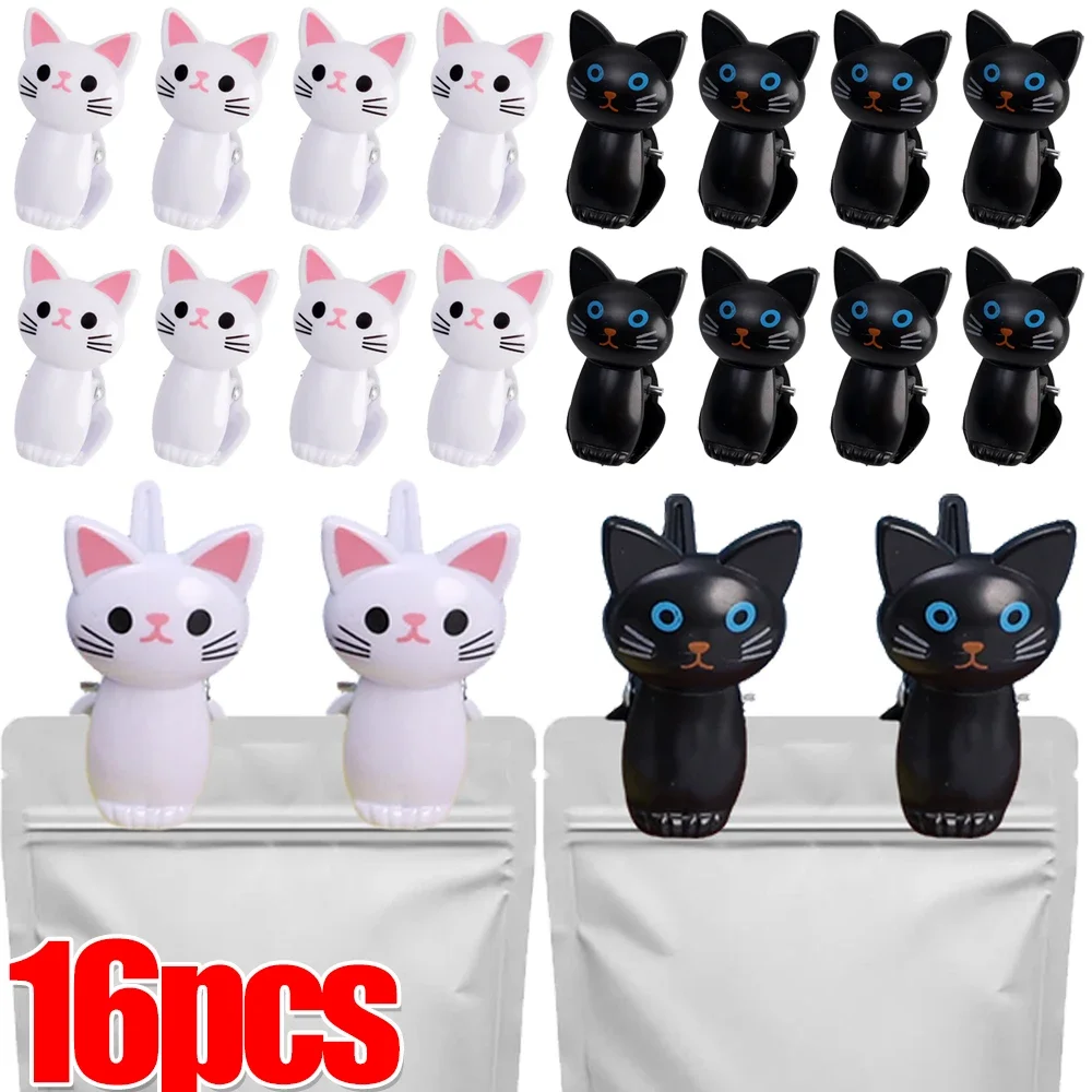 2-16Pcs Sealing Bag Clips Cute Cat Shape Portable Snack Clamp Office Message Photo Clip Home Laundry Hanging Clothes Sock Clamps