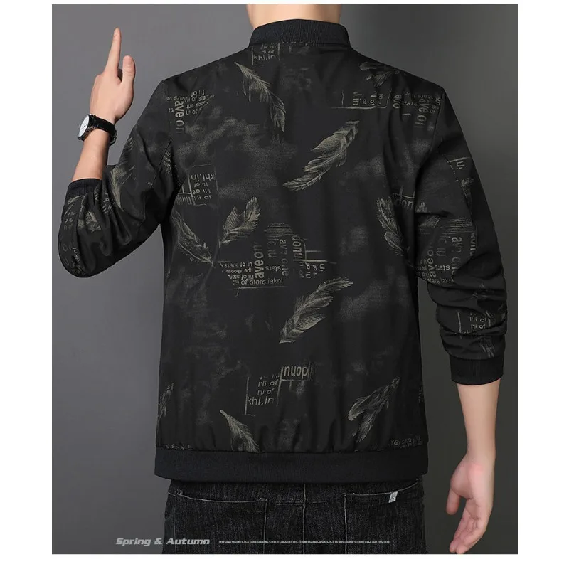 Spring Autumn Windbreaker Men Bomber Jacket Zipper Long Sleeve Coat Military Stand Collar Printed Motorcycle Jacket Casual Loose high quality men s shirt shorts suit military style printed clothing fashion casual sportswear loose men camisa two piece set