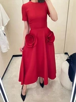 GALCAUR-فساتين مزينة بقطع القماش للنساء ، رقبة مستديرة ، أكمام قصيرة ، خصر مرتفع ، فستان تنحيف بسيط أنيق ، متين ، نسائي 1