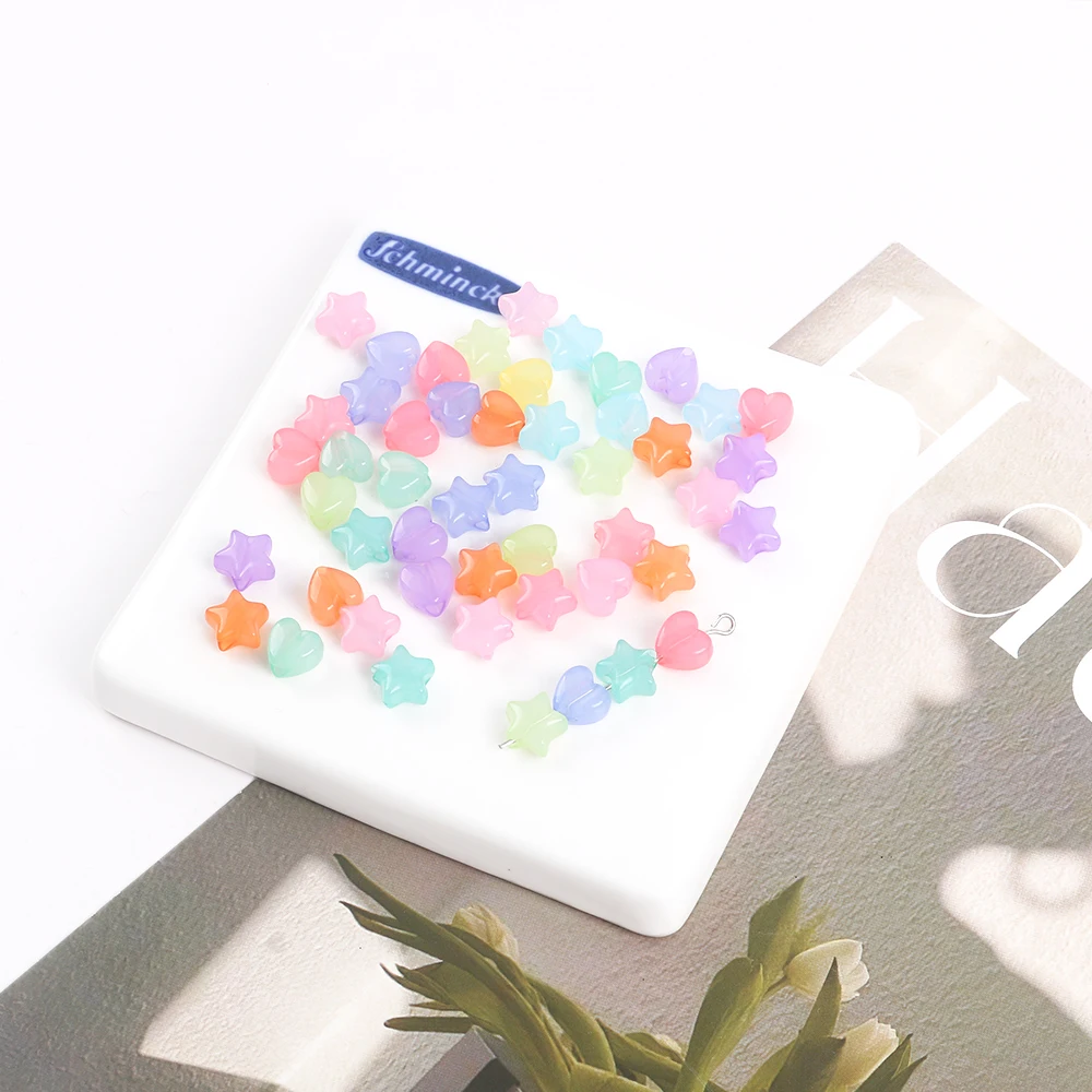 50pcs 스타 하트 모양 광택 아크릴 비즈 캔디 루즈 비즈 쥬얼리 만들기 DIY 팔찌 결과