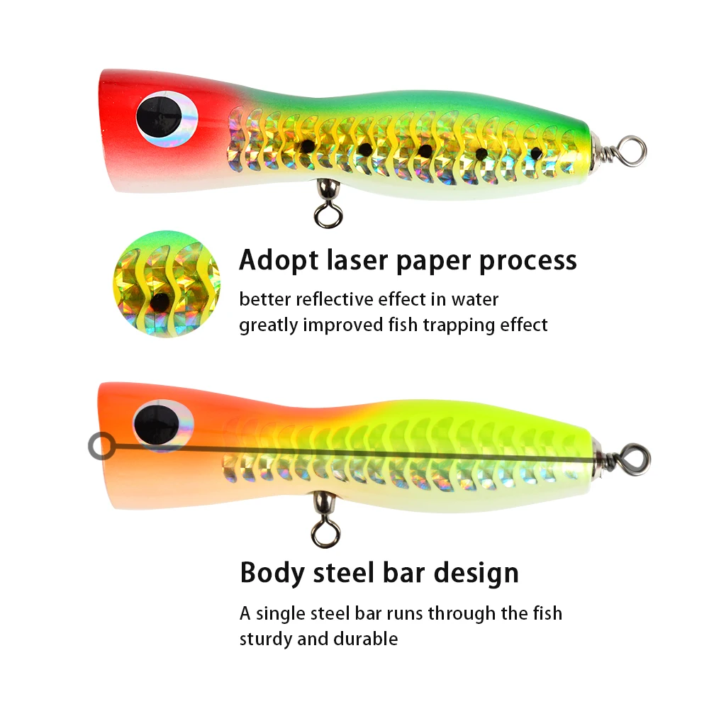 TOLU Topwater 1PCS 70g 165mm Wooden Popper Surface Trolling Lure Boat Fishing Artificial Carpenter Bait Lure for Fishing Tackle